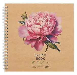 Скетчбук 190*190 30л "DRAFT and CRAFT. Peony", 180г/м2, обложка крафт картон, евроспираль 3069351