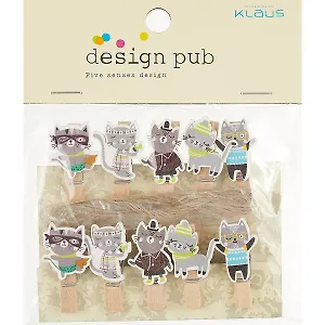 Прищепки декоративные с веревкой 10 шт. Котики модные