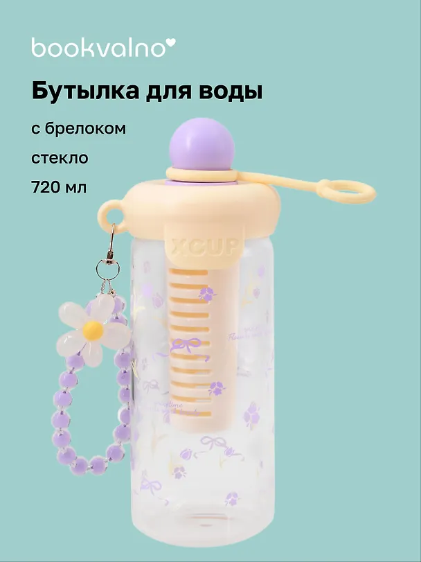 Бутылка с брелоком "Цветы" (лавандовая) (стекло) (720мл) (12-34466-4150) 3144691 — 1