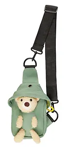 Сумочка на молнии с ремнем Мишка (зеленая) (19х12х6) (текстиль) (12-23827-SH22) Bookvalno
