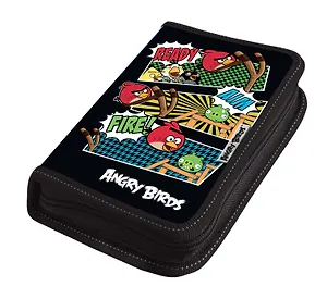 Пенал школьный 1отд. "ANGRY BIRDS" 19*11,5*2,5см, прямоугольный, c наполнением (13 предметов), черный, Angry birds