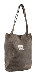 Сумка-шоппер с кнопкой серая (вельвет) (33х31) Bookvalno