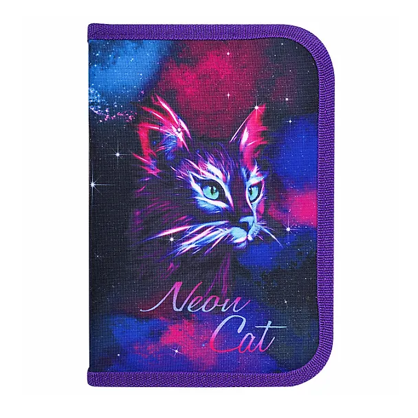 Пенал 1 отделение "Neon cat" с наполнением, 21*14 см, 24 предмета 3107252 — 2