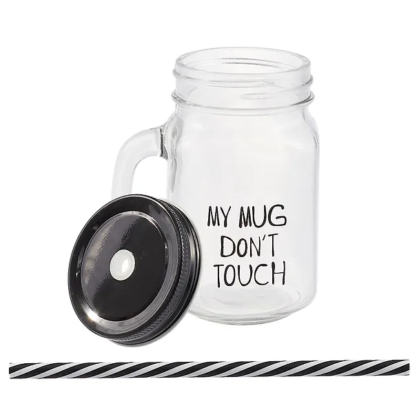 Банка с ручкой и крышкой для коктейлей My mug don’t touch (стекло) (450 мл) 2651229 — 2