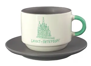 Набор чашка+блюдце "СПб. Спас", серый