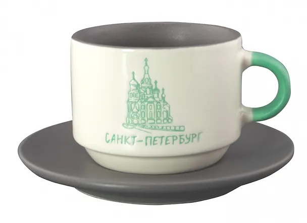 Набор чашка+блюдце "СПб. Спас", серый 3173284 — 1
