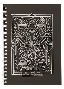 Скетчбук А5 20л "Метаморфозы" акварел. бумага, 200г/м2, черный тонир.картон, тиснение фольг. серебро, евроспираль