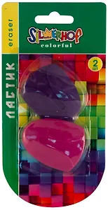 Ластики 02шт "Colorful" синт.каучук, цветн.ассорти, блистер, Silwerhof
