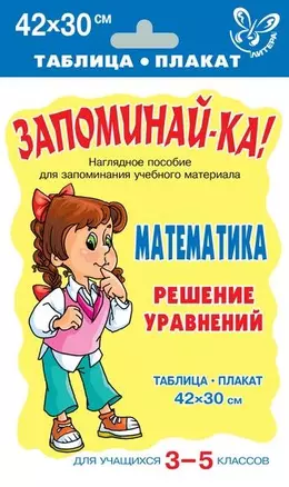 Запоминай-ка! Математика. Решение уравнений. Для учащихся 3 -5 классов. Таблица-плакат — 2133776 — 1