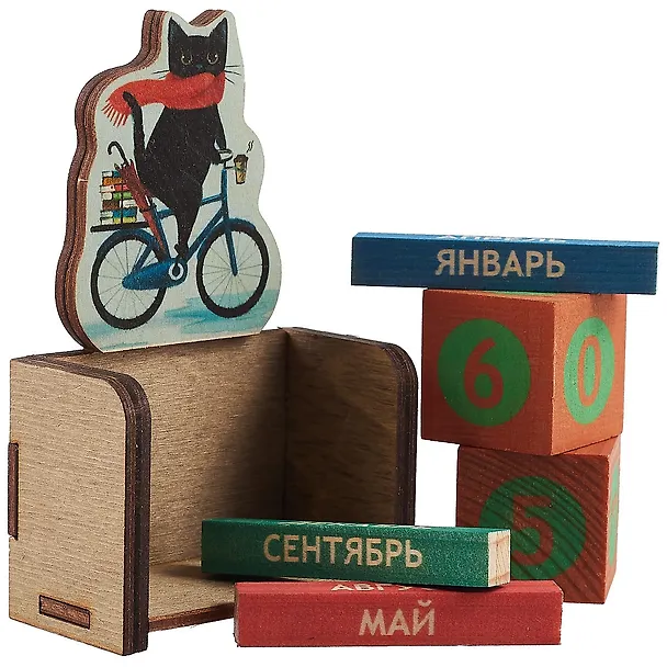 Календарь вечный Котик на велосипеде (7х11х3,5) (дерево) (kd6) 2851601 — 2