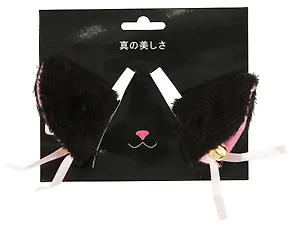 Заколки Аниме Ушки (черные) (иск.мех) (6х6) (2 шт) (12-DaKui-002)