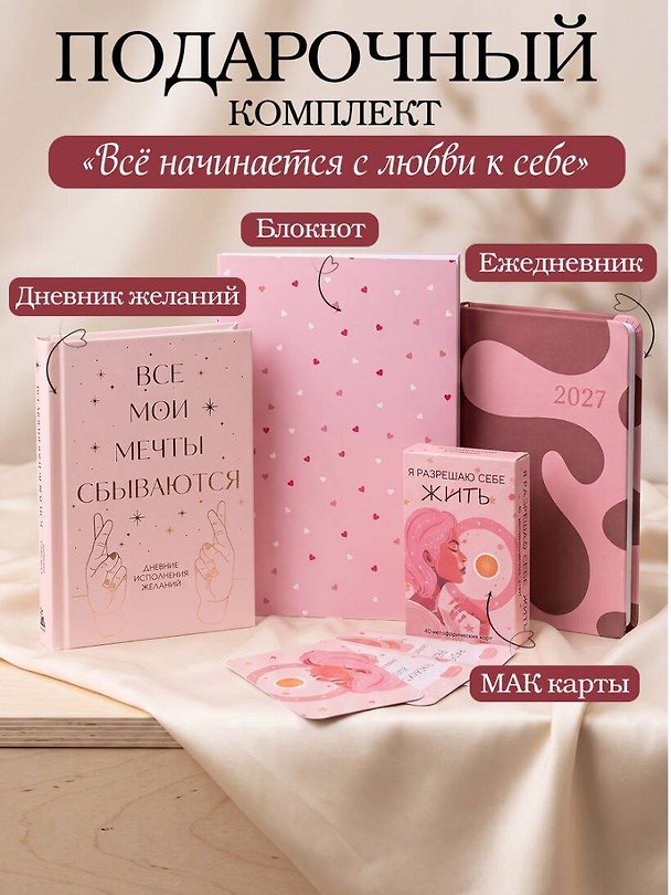 Книга С любовью к себе. Комплект из 4-х предметов (дневник, блокнот, ежедневник и метафорические карты) () — 1