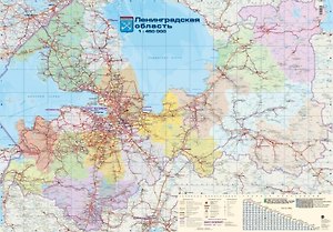 Карта настенная "Ленинградская область". Масштаб 1:450 000