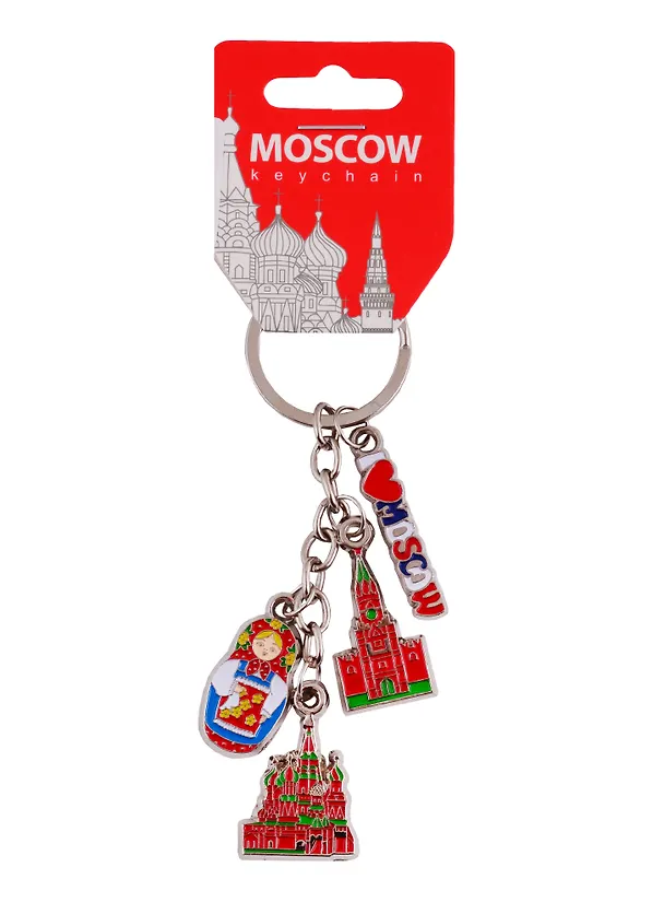 Брелок гроздь Москва с фигурной вставкой 13см (MOSCOW-Спасск.башня-Матрешка-ХВБ) (176-E-19-5) 2779668 — 1