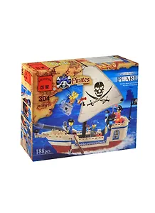 Конструктор пласт. Пиратский корабль с фигурками (BRICK304) (136153) (188дет.) (6+) (коробка) (24х4х19см) (в кор. 36шт)