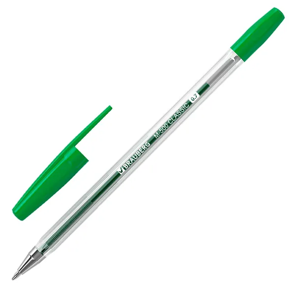 Шариковая ручка зелёная 0,7 мм, M-500 Classic, Brauberg 2937277 — 1