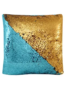 Подушка с пайетками золотая с изумрудным (3764) (37х37)