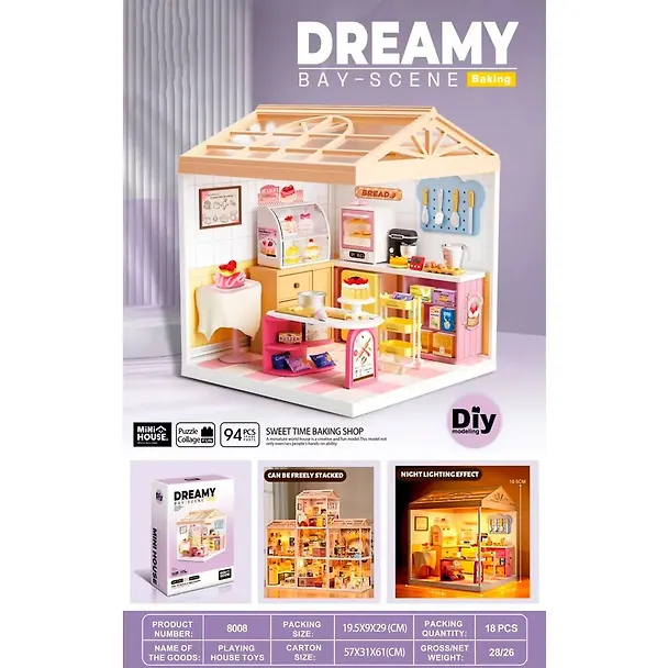 8008 Конструктор интерьерный для детского творчества – сборный домик Fairy Care «Пекарня», количество деталей - 94 (материалы: пластик, металл, картон), со световыми эффектами (подсветка интерьера), с 3140303 — 2