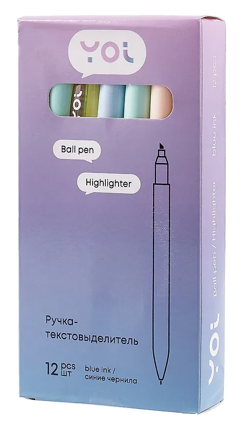 Ручки-текстовыделители 12шт шариковые синие "Pastel", ассорти, Yoi 3078487 — 16