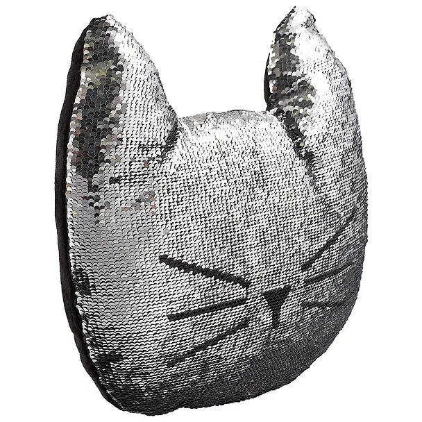 Подушка с пайетками Кот черный с серебром (текстиль) (36см) 2690611 — 2