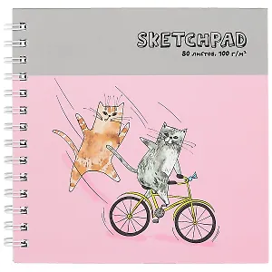 Скетчбук 195*195 80л "Веселые котики" белый офсет, 100г/м2, тв.обложка, гребень