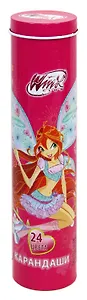 Карандаши цветные 24цв мет.тубус, дисплей, WINX