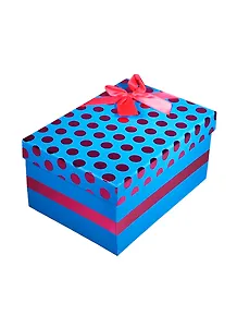 Коробка подарочная 22*15*11,5см, декор. бант, горох, синяя, картон, Хансибэг