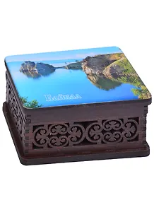 ГС Шкатулка малая резная с заливкой смола Байкал вид 1 (хдф) (95x65x52 мм)