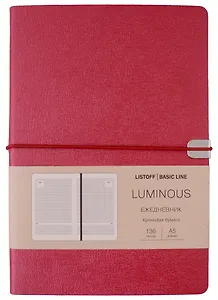 Ежедневник недат. А5 136л "LUMINOUS" малиновый пунш, иск.кожа, интегр.переплет, торец в цвет обл, на резинке, тонир.блок, ляссе
