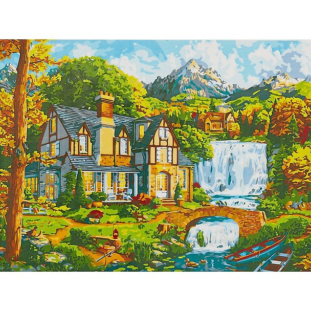 Холст с красками по номерам Красивый дом у водопада (Х-8098) (40х50см) (23цв) (Рыжий Кот) (3+) (коробка) 2838328 — 1