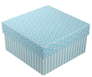 Коробка подарочная "Ромашки c полосками" голубая, 15*15*8.5см