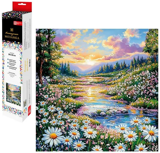 Алмазная мозаика "Ромашки у реки" 30х30 см. 3115872 — 1