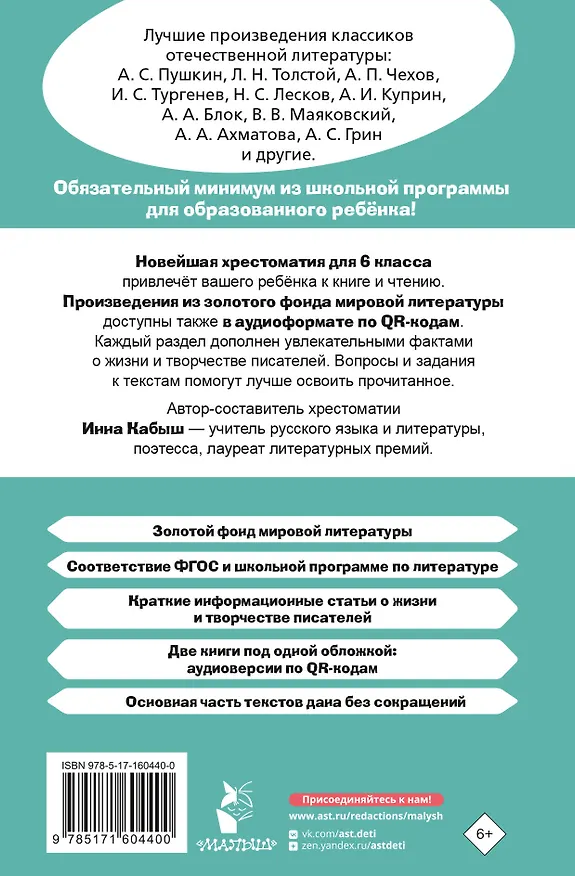 Книга Литература. 6 класс. Хрестоматия. Аудиоверсии по QR-коду (Инна Кабыш) — 2