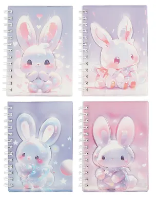 Записная книжка А6 80л лин. "Зайка" дутая ПВХ-обл., спираль, дизайн.блок, ассорти 3041015