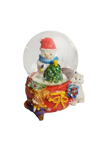 Фигурка новогодняя с водяным шаром Снеговичок с елочкой (5,5х4,8х6,2) (38351)