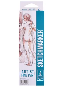 Ручки капиллярные 6цв Artist fine pen Brown, к/к, Sketchmarker