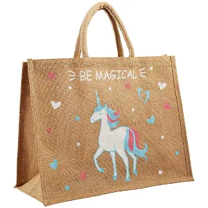 Сумка джутовая L Единорог Be magical (43х34х19)  (ДЖ2019-9)