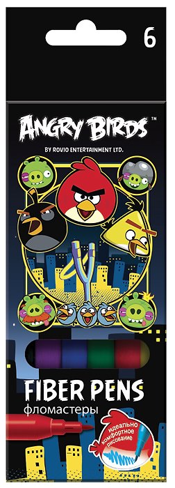 Фломастеры 06цв "ANGRY BIRDS" к/к, подвес, черный, Angry Birds 229391 — 1