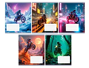 Тетрадь 18л кл. "Neon Riders" мел.картон, выб.лак, офсет 60г/м2, поля, ассорти 3149208