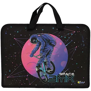 Папка для тетрадей А4 "Космонавт BMX" 34*24,5*3см пластик, молния, текст.ручки, расширение 258442