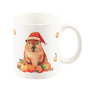 Кружка НГ Капибара в шапочке с мандаринами (керамика) (330мл) (НГ2025-3)