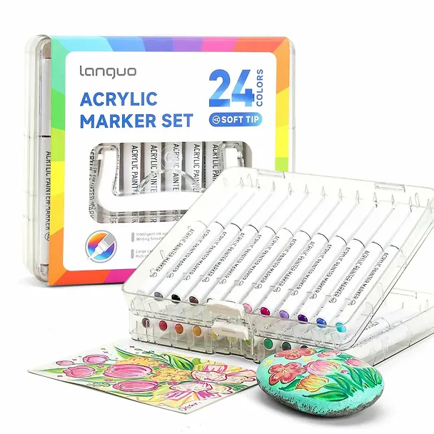 Маркеры акриловые 24цв "Lite" кисть, жидк.чернила, пласт.бокс, Languo 3144684 — 3