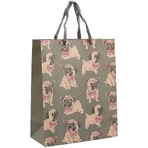 Подарочный пакет «Мопсы на сером», А4
