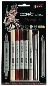 Набор маркеров Copic Ciao "Манга 5", 5 цветов + мультилинер 0.3 мм 