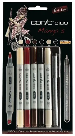 Набор маркеров Copic Ciao "Манга 5", 5 цветов + мультилинер 0.3 мм  259997