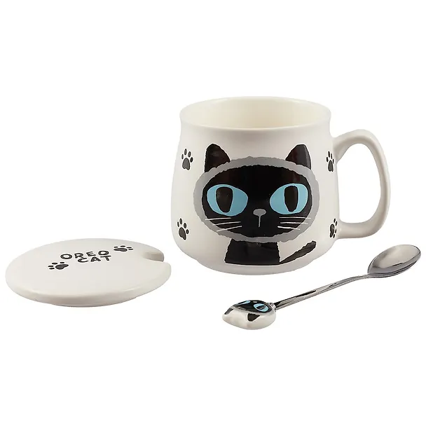 Кружка с крышкой и ложкой Oreo cat (керамика) (350 мл) (12-07160-927) 2646183 — 2