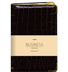 Ежедневник дат. 2027г. А6 176л "BUSINESS PREMIUM. Grand croco" черный, иск.кожа, обл.поролон, мет.уголки, тонир.блок, зол.торец, 2 ляссе
