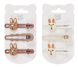 Набор заколок Зайчик мордочки матовые (3шт) (пластик) (6см) (12-03946-B88) (Lafilaf)