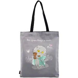 Сумка-шоппер СПб Басик Все лучшее всегда со мной серая текстиль 40см.*32см.