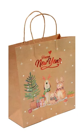 Пакет А5 25,5*21*10 "Happy New year" НГ, крафт 3040714
